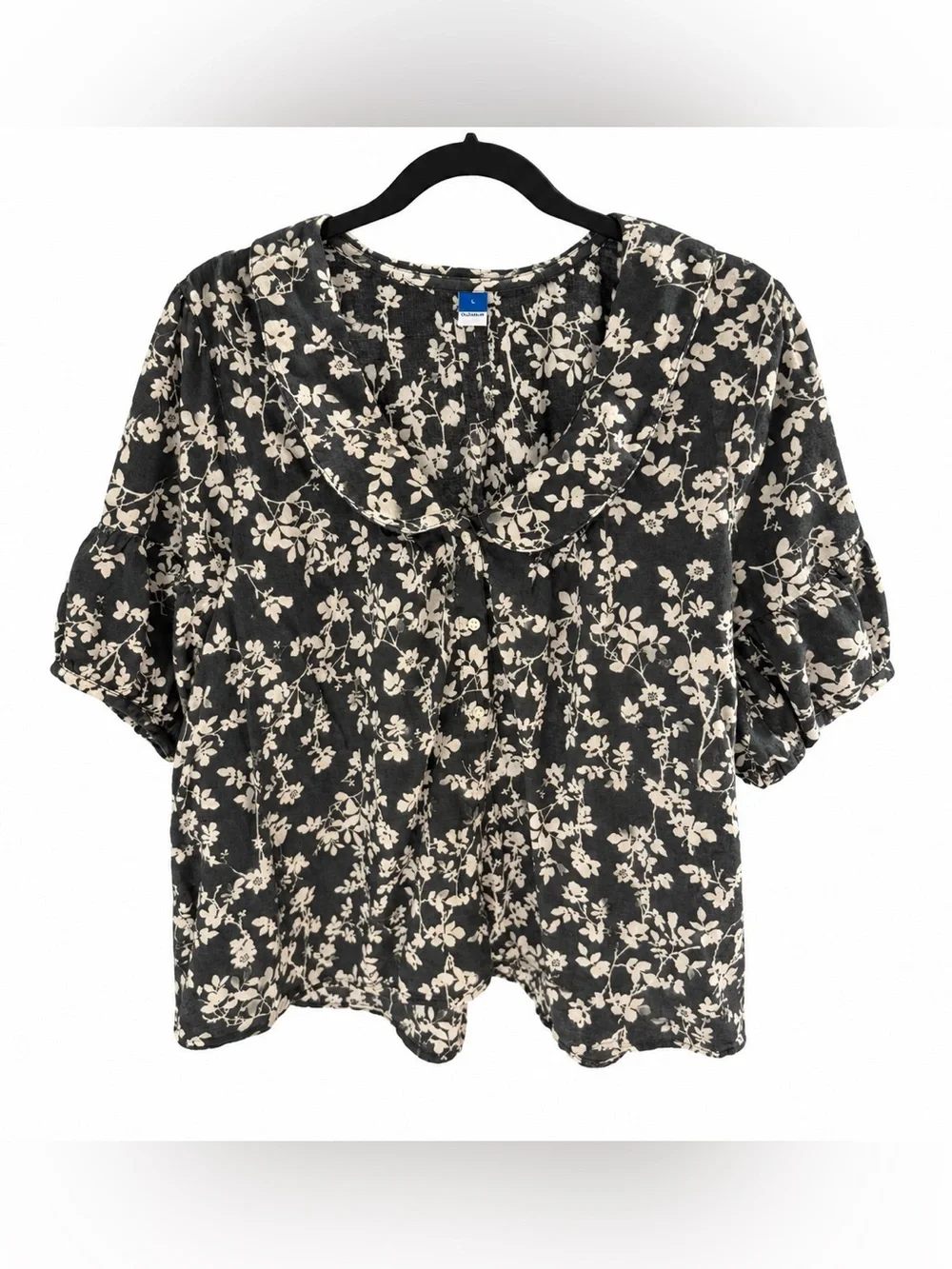 Old Navy earthy green and Cream Floral Peter Pan Collar Blouse
